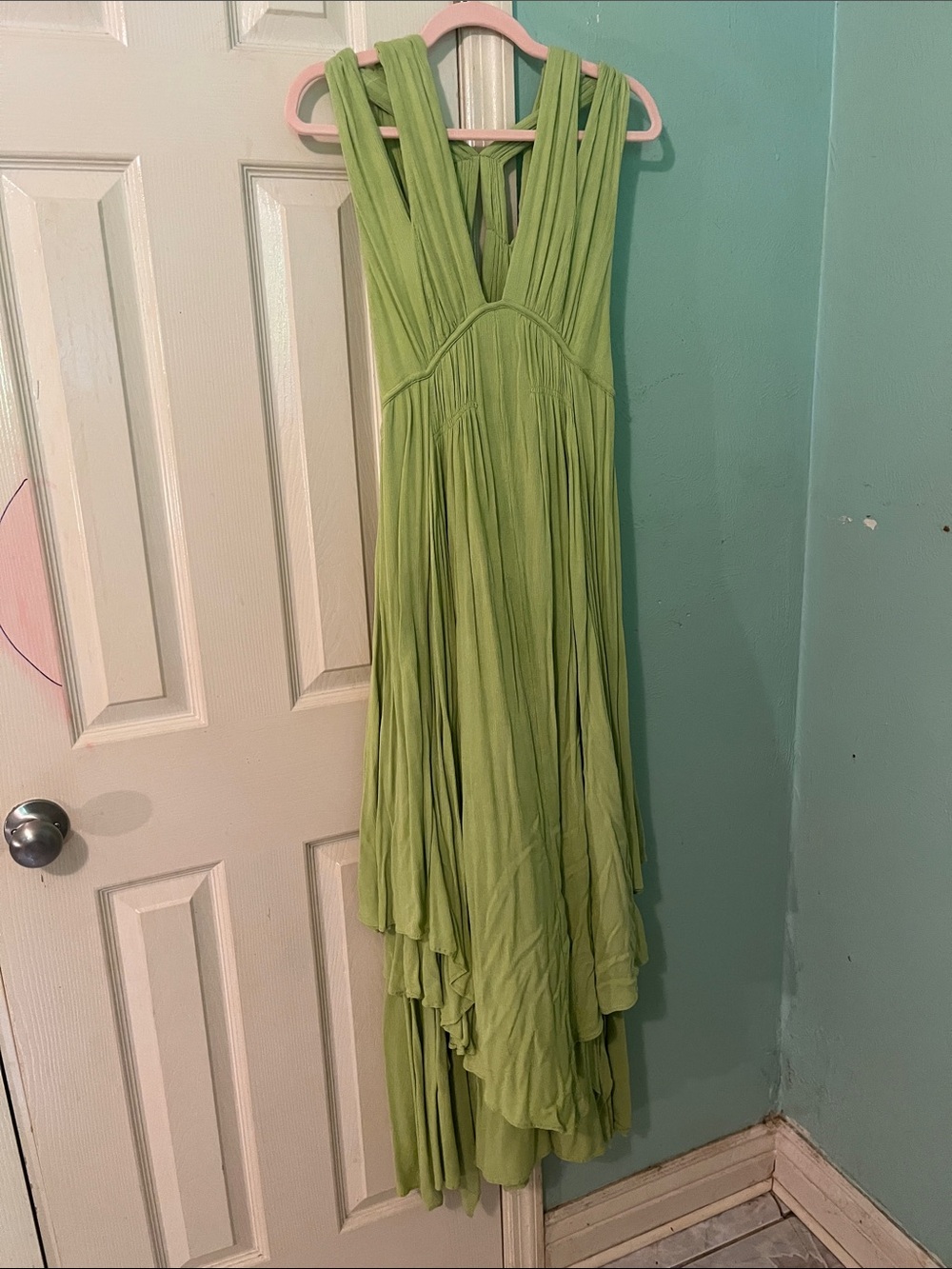 We The Free Light Green High-Low V-Neck Flow Dress